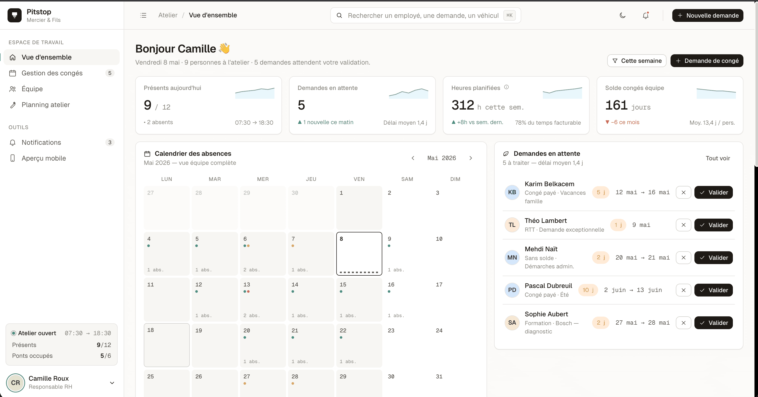 Outil de gestion des congés — capture 1
